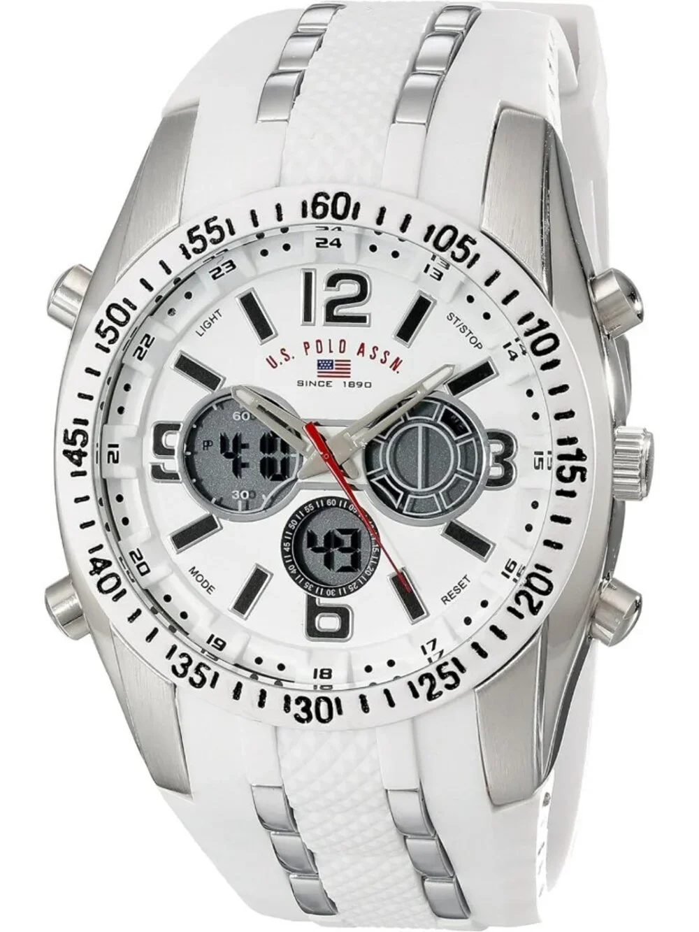 Men's Sport Watch - Analog-Digital Display, Silicone Band, 44mm, Alarm, Dual